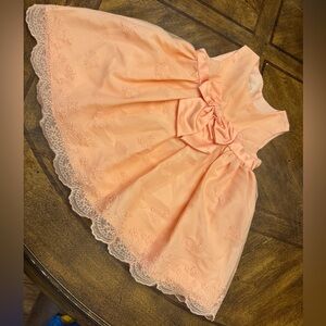 Purple Rose embroidered peach Kids Dress with Bow 6-9 months